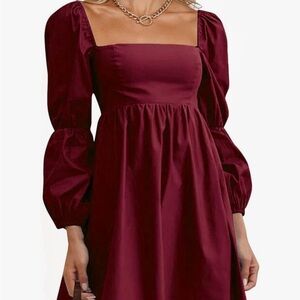 Elegant Long Sleeve Burgundy Dress